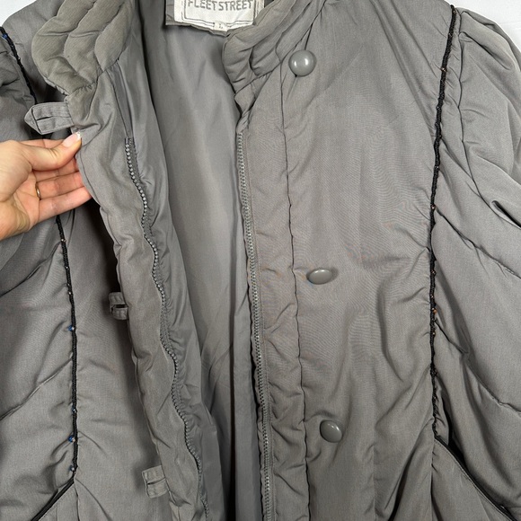 Fleet Street vintage winter down coat ruched long puffer L gray - Picture 14 of 15